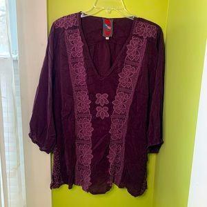Johnny Was Plum Floral Embroidered Top Size L